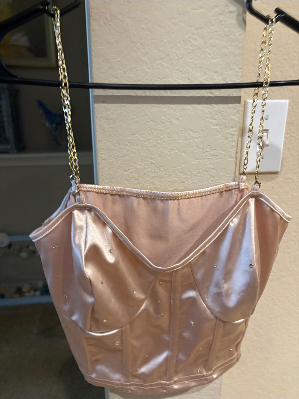 Satin Embellished Blush Pink Chain-Strap Cami